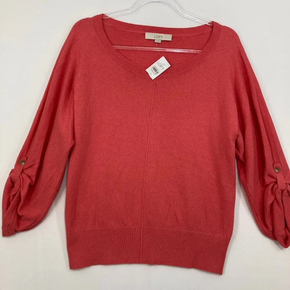 New Ann Taylor Loft Medium Orange Cashmere Blend 3/4 Sleeve Light Knit Sweater